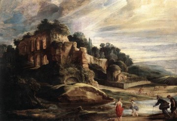 Pedro Pablo Rubens Painting - Paisaje con las ruinas del Monte Palatino en Roma Barroco Peter Paul Rubens